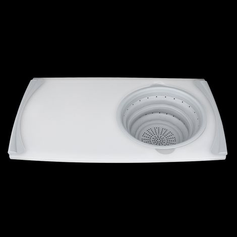 Planche à découper télescopique multifonctionnelle pour évier, planche à découper pour fruits et légumes, petite planche à découper de cuisine, panier de rangement pour égouttoir (1/5)