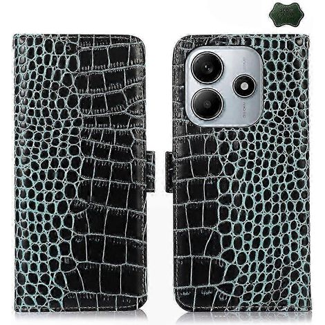 Écrin en cuir de vachette pleine fleur grain crocodile pour téléphone mobile 5G, coque premium avec texture reptilienne (1/4)