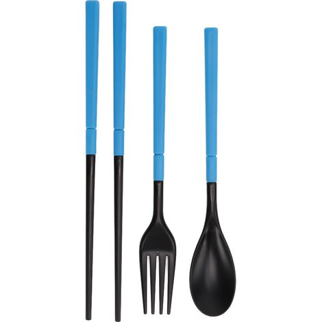 Set de couverts pliables ABS bleu pour l'extérieur - 4 pièces (cuillère, fourchette, baguettes, boîte) (1/5)