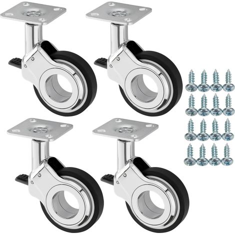 SOTECH 4 Stück Möbelrollen BERLIN Ø 60 mm chrom/schwarz mit Bremse (Feststeller) inkl. Schraubenset Belastbarkeit bis 240 kg (60 kg pro Lenkrolle)