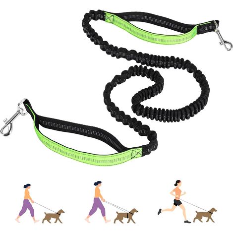 1 laisse 3-en-1 double poignée élastique nylon réfléchissante crochets métal chiens moyens course marche