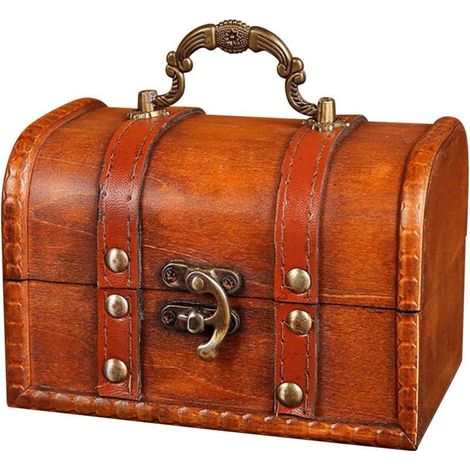 Coffre au Trésor Pirate Vintage, Boîte de Rangement en Bois et Cuir PU pour Bijoux et Bibelots, Décoration Maison Artisanale (1/5)