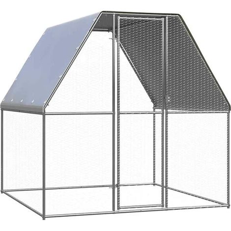 Poulailler gris argenté, 2x2x2 mètres, acier galvanisé.