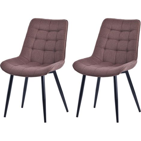 Homavo – Set de 2 chaises salle à manger brun tissu 53x62,5x88 cm – Piètement métal noir – Mousse haute densité pour confort durable (1/5)