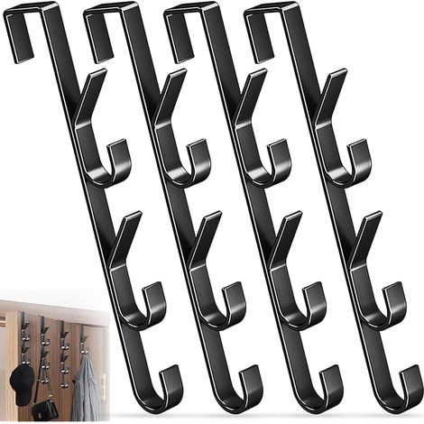 4 Pièces Porte Manteau pour Porte, Crochets Porte Vertical avec 5 Crochets, Crochet Serviettes pour Suspendre Vêtements, Manteaux, Sacs Main, Cintre Métal pour Salle Bain, Cuisine, Chambre (Noir) (1/5)