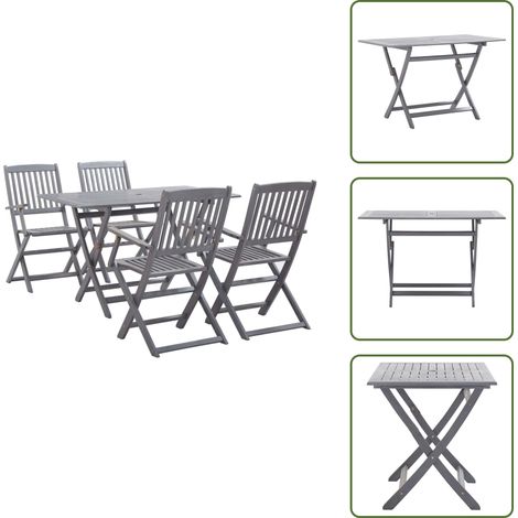 The Living Store Set da Pranzo per Giardino 5 pz Legno Massello di Acacia Grigio - Tavolo da pranzo da giardino