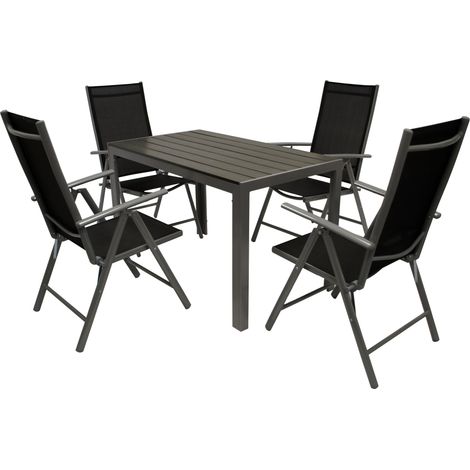 Garnitur SORANO 5-teilig mit Tisch 70x125cm, Aluminium + Kunstholz + Kunstgewebe schwarz (1/5)