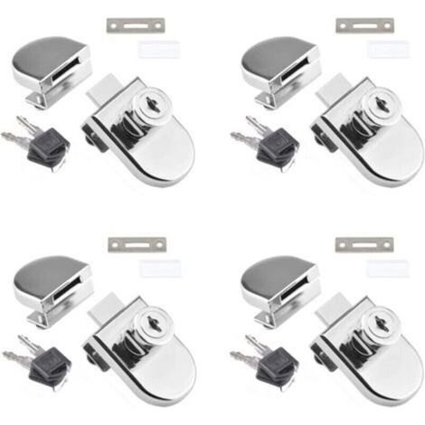 Lot de 4 serrures pour vitrine en verre à goupille unique, adaptées aux portes en verre de 5 à 8 mm avec 2 clés, aucun perçage requis. (1/4)