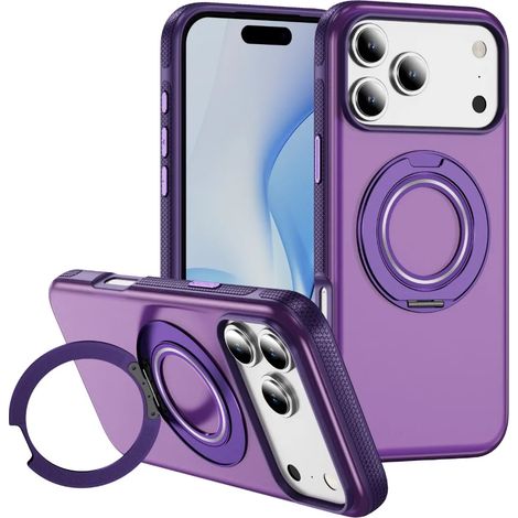 (Violet, iPhone 12 Pro) Coque de téléphone mate, compatible MagSafe, avec support de bague rotatif à 360°. (1/5)