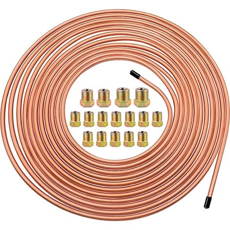 Tuyau de Frein en Cuivre Voiture 25ft/7.62m, Revêtement Kit Conduite Frein Replacement Auto Tube, Conduite Générale Rechange pour Automobile avec 16 écrous Fixation, Flexible Acier Cuivré Ligne (1/5)