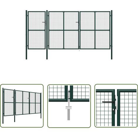 The Living Store Portail de jardin Acier 400 x 150 cm Vert - Portail De Jardin - Portillon - Clôture Acier - Clôture Verte - Porte De Jardin (1/5)