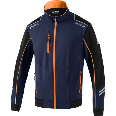 Sparco giacca Light Shell Tech Austin da lavoro leggera taglia XXXL in tessuto tecnico idrorepellente antivento multitasche traspirante e dettagli riflettenti blu marine/arancio fluorescente Blu marin