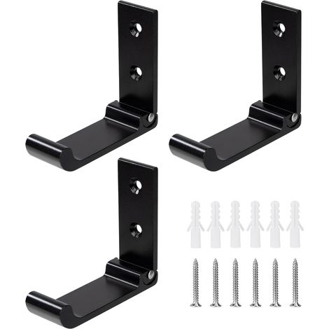 Crochet Mural Pliable 3pcs Patères Pliables pour casque en Alliage D'aluminium, Support de Manteau invisibles pour Bureau Chambre Cuisine Salle de Bain, 15 KG 7.8cm x 2.5cm x 1.7cm(noir) (1/5)