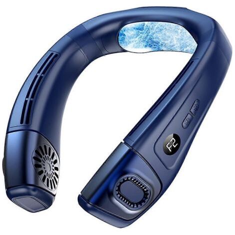 Ventilateur de cou portable à 3 vitesses avec plaque de refroidissement, bleu