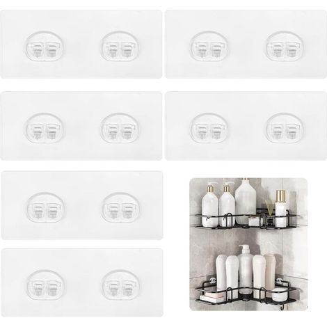 Lot de 6 crochets adhésifs de rechange pour étagère de douche, crochets adhésifs d'angle solides pour étagère d'angle de salle de bain, cuisine, panier de douche (crochet double) (1/5)
