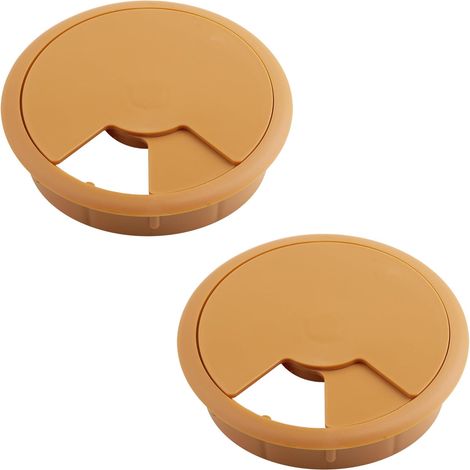 2x Passe câble Bureau Table Fil diamètre 80mm encastrable Cordon Prise Ordinateur écran Accessoire ameublement, hêtre (1/4)
