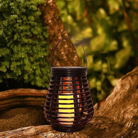 Ensemble de lanternes solaires aspect rotin Plastique marbré marron 1 pièce, formes goutte et ronde, pour l'extérieur Éclairage décoratif LED pour jardin (1/5)