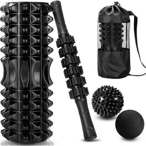 Ensemble de massage musculaire 5 en 1 avec rouleau de massage en mousse pour le yoga, bâtonnet de fitness et balle de massage pour exercices musculaires profonds, gym, Pilates et bien-être. (1/5)