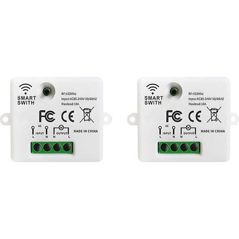 Deux émetteurs-récepteurs de relais de commande à distance pour interrupteur sans fil RF 433 MHz, compatibles avec les chambres à coucher. (1/5)