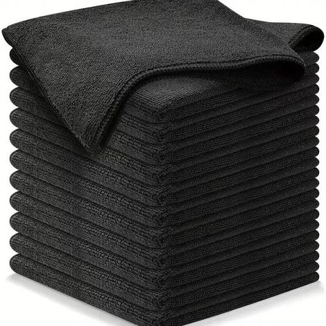 12 Mikrofaser-Reinigungstücher - Premium-Qualität - Schwarz - 30 x 30 cm, Reinigungstücher