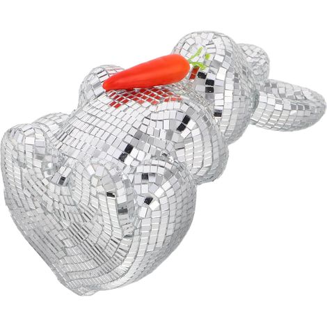 Figurine de Lapin Boule à Facettes Argentée en Plastique, Décoration Disco Thématique Réutilisable et Facile à Déplacer pour Centre de Table de Fête de Pâques (1/5)