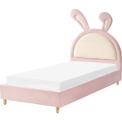 Kinderbett Kaninchen Samtstoff LALLIAS 90 x 200 cm Rosa (1/5)