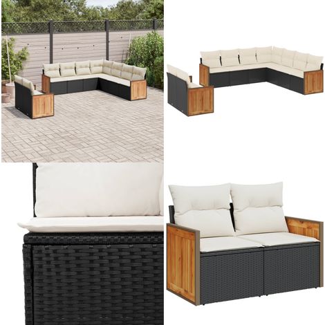 Salon de jardin 9 pcs avec coussins noir résine tressée - Ensemble Salon De Jardin - Meuble Extérieur - Salon De Jardin Pliable - Set De Salon De Jardin - Fauteuil De Jardin - Home & Living (1/5)