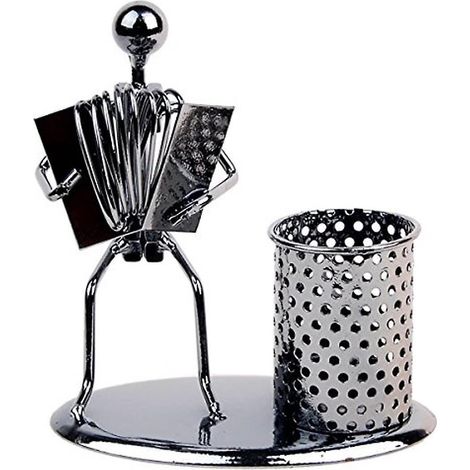 Pot à crayons/stylo en fer forgé avec motif musical - Décoration de bureau/maison - Cadeau idéal pour la fête des pères (Accordéon C76)