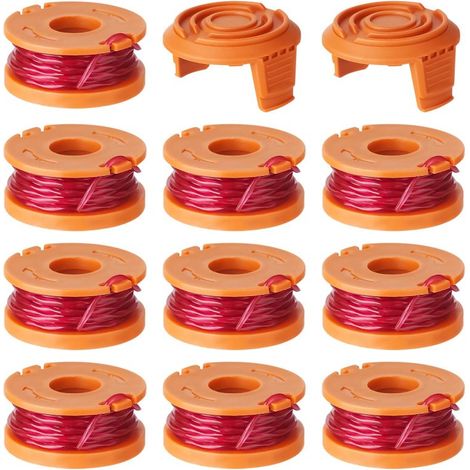 Paquete de 12 carretes de hilo para desbrozadoras Worx, WA0010, recambios de hilo de 0,065 pulgadas para desbrozadoras Worx, compatibles con desbrozadoras Worx (10 carretes de hilo, 2 tapas para desbr (1/5)