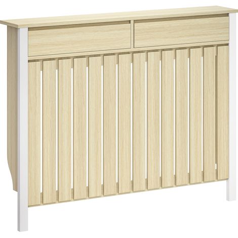 HOMCOM Large Radiator Cover with Drawers and Vertical Slats Oak