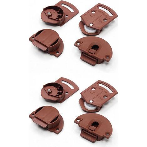 Lot De 4 Paires (8 Unités) Avec Guide Rail En Plastique Brun. Roulette Placard Porte Coulissante Armoire. Système Coulissant Intégré Pour Meuble Encastré (1/4)