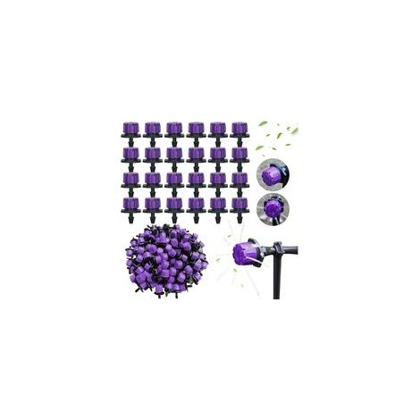 200 pièces émetteurs goutte à goutte pour système d’irrigation automatique, diffuseurs réglables 360° pour jardin, kit bricolage (violet) (1/4)