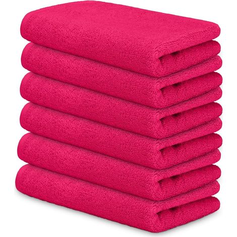 Lot de 6 Serviettes 30x50 cm Coton 450g/m² Absorbantes Douces Visage Toilette Invités Maison Hôtel Spa Fuxia (1/5)