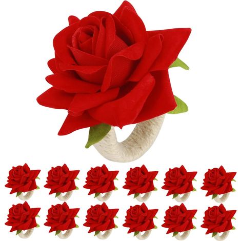 12 pièces, pour Anneaux de serviette ronds rouges en forme de fleurs, réception de mariage, décoration de dîner de noël, de pâques
