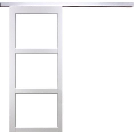 Puerta corredera Kenya blanca con acristalamiento transparente H204 x L73 cm, riel de aluminio GD MENUISERIES