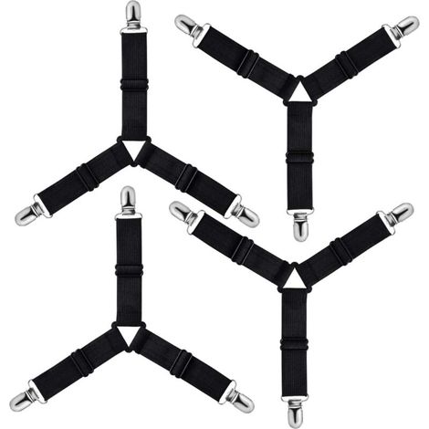 Dreieckspanner, verstellbares Spannbettlaken, Fixierband für Bettwäsche, Bettlaken, Bügelbezug, Matratze, Sofa (Schwarz, 4er-Set)