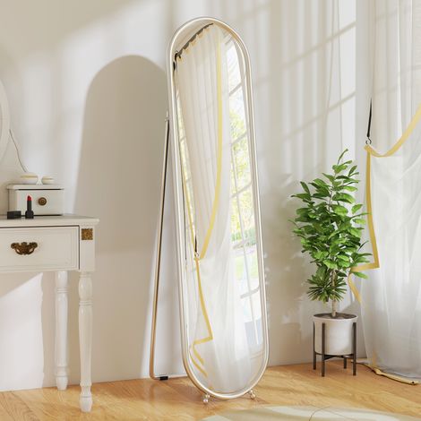Miroir sur pied pleine longueur avec support pliable, verre et métal, 40 x 4 x 160 cm, argent (1/5)