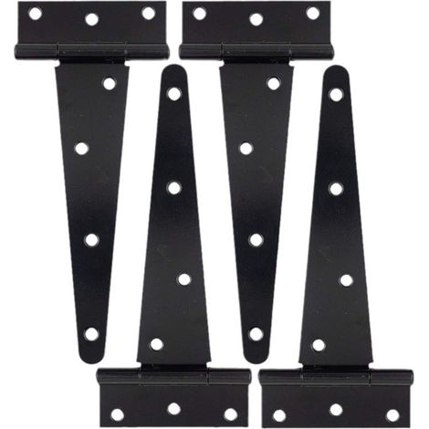 Lot de 4 Charnières en T, Noires Charnière Porte de Grange, Charnières de Portes, Charniere Plate Inox pour Portails, Abris de Jardin (1/5)