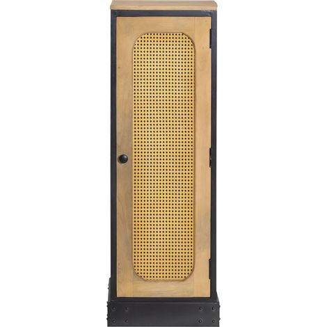 Made In Meubles – Colonne en bois de manguier et cannage – Dimensions 130x45x35 cm – Rangement astucieux avec étagère cachée (1/5)