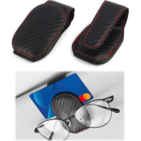 2 pièces universelle PU cuir porte-lunettes de voiture clip avec clip de stockage pour cartes, billets de banque, accessoire intérieur de voiture, organisateur de voiture, noir (1/5)