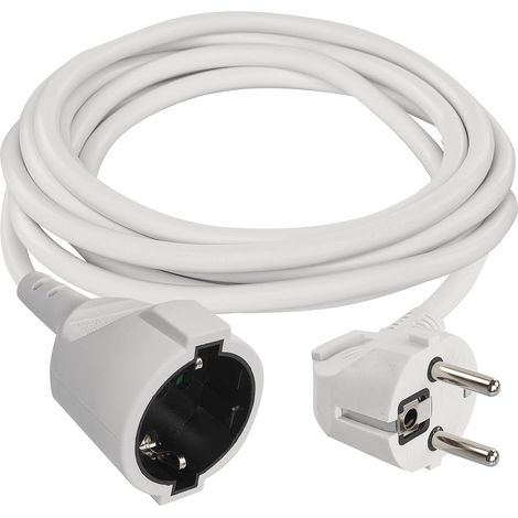 Rallonge IP20 3 m - 1 Prise Schuko - 250 V, 16 A, 3680 W - Isolation en PVC de qualité supérieure - H05VV-F3G 1,5 mm² - Protection renforcée Contre Les Contacts - pour l'intérieur - Blanc (1/5)