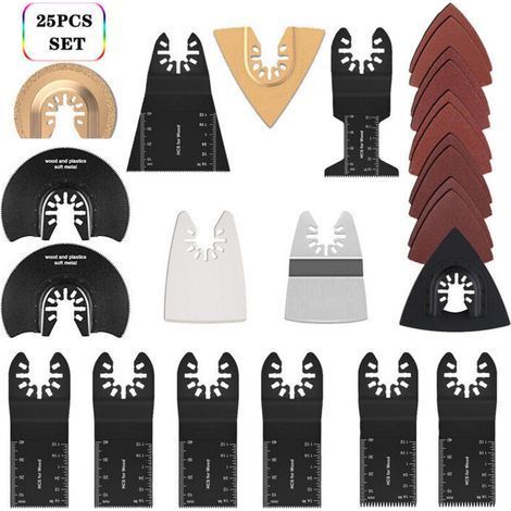 Kit de 25 lames de scie universelles pour outils oscillants – Pour coupes précises dans bois et plastique – Compatible avec Fein, Dremel, Bosch, Makita, Dewalt (1/4)