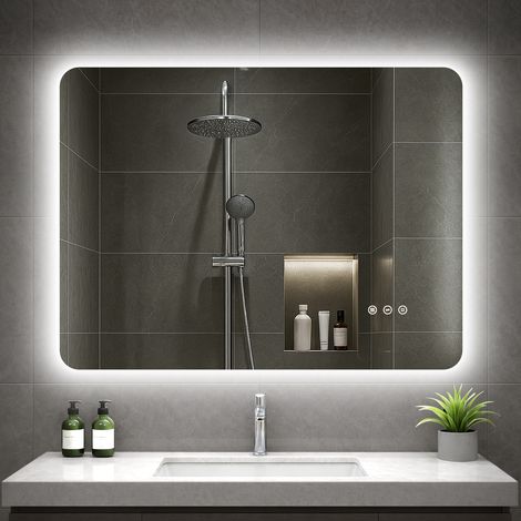 Badspiegel mit Beleuchtung 80x60 cm, LED Spiegel Bad mit Licht, 3 Lichtfarben, Dimmbar, Antibeschlag, Speicherfunktion, IP44, Horizontal/Vertikal montierbar, Rückbeleuchtung (1/5)