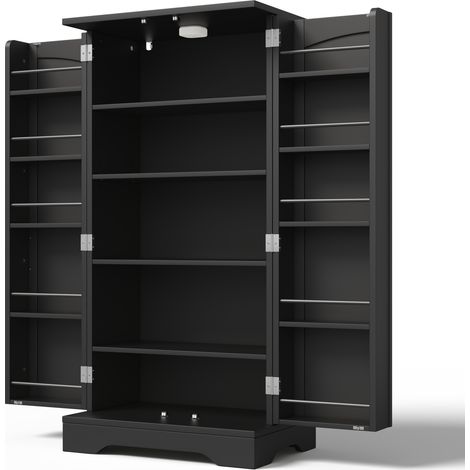 Aparador alto de cocina de MDF negro 120,5x60x40 cm con luz LED con sensor (1/5)