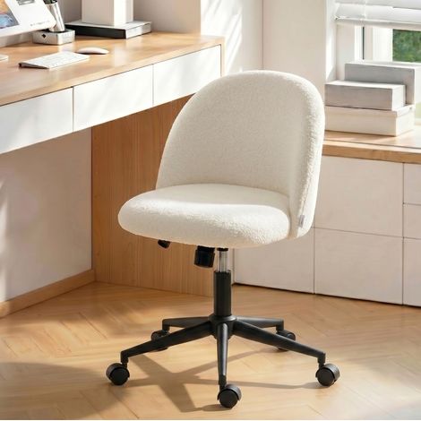 Chaise de bureau en tissu bouclette, réglable en hauteur, pivotante, à roulettes, crème HAVRYA (1/4)