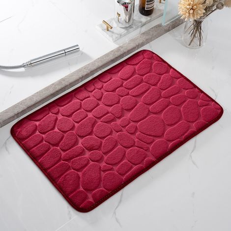 LAN Rouge - Petites pierres 5080cm (Épaisseur de la polaire de corail 0,8cm) Tapis de sol en polaire corail, facile à nettoyer, absorbant et antidérapant pour la salle de bain. (1/5)