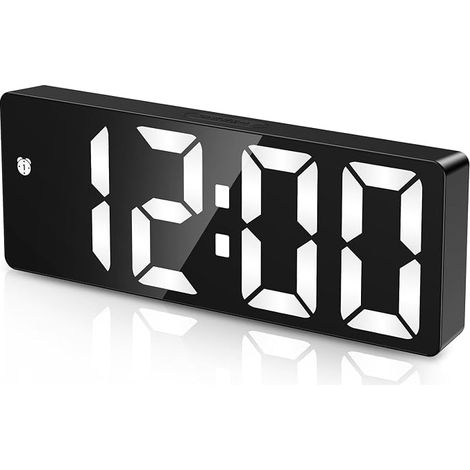 Orologio digitale, sveglia con display a LED, visualizzazione della data, sveglia digitale, sveglia digitale con pulsante snooze, alimentazione USB/a batteria, ora legale, numeri in bianco e nero (1/5)