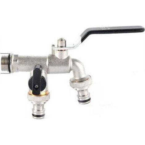 Double garden tap, brass water tap, high-quality 3/4-inch gauge tap - black (1/4)