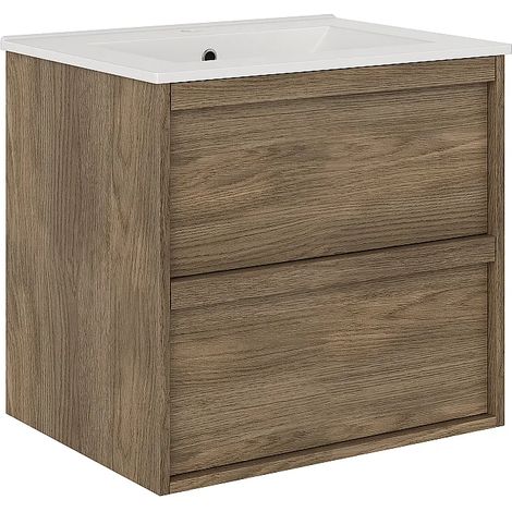 Mobile lavabo sospeso con lavabo da incasso - Naturale scuro - 60 cm - UBRILA (1/5)