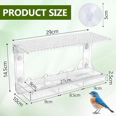 Mangeoire à Oiseaux de Fenêtre, Nichoir Transparent Mangeoire à Ventouses pour Mésanges, Moineaux et Oiseaux Sauvages Mangeoires à Oiseau Suspendue Distributeur Graines Oiseau en Acrylique (1/4)